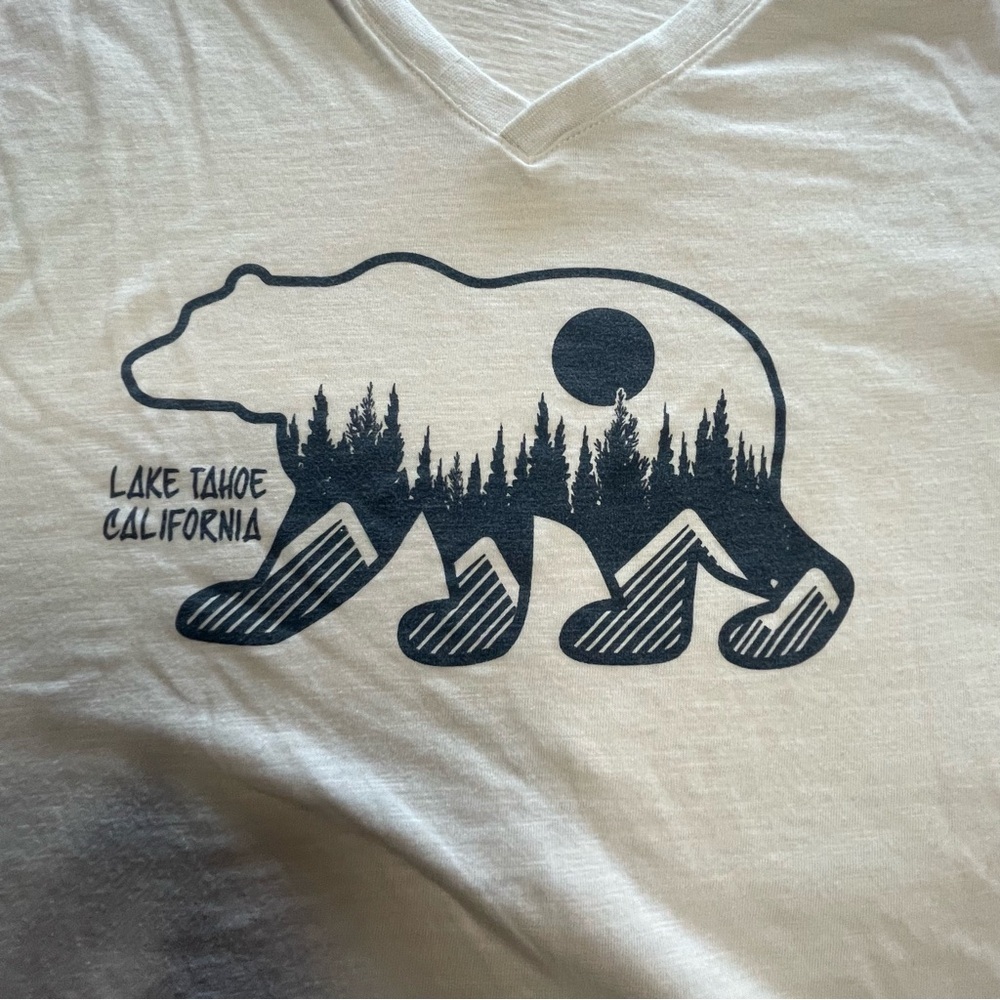 MV Sport Women's 2XL Cream T Shirt Short Sleeve V Neck Cotton Blend Lake Tahoe - Picture 3 of 7